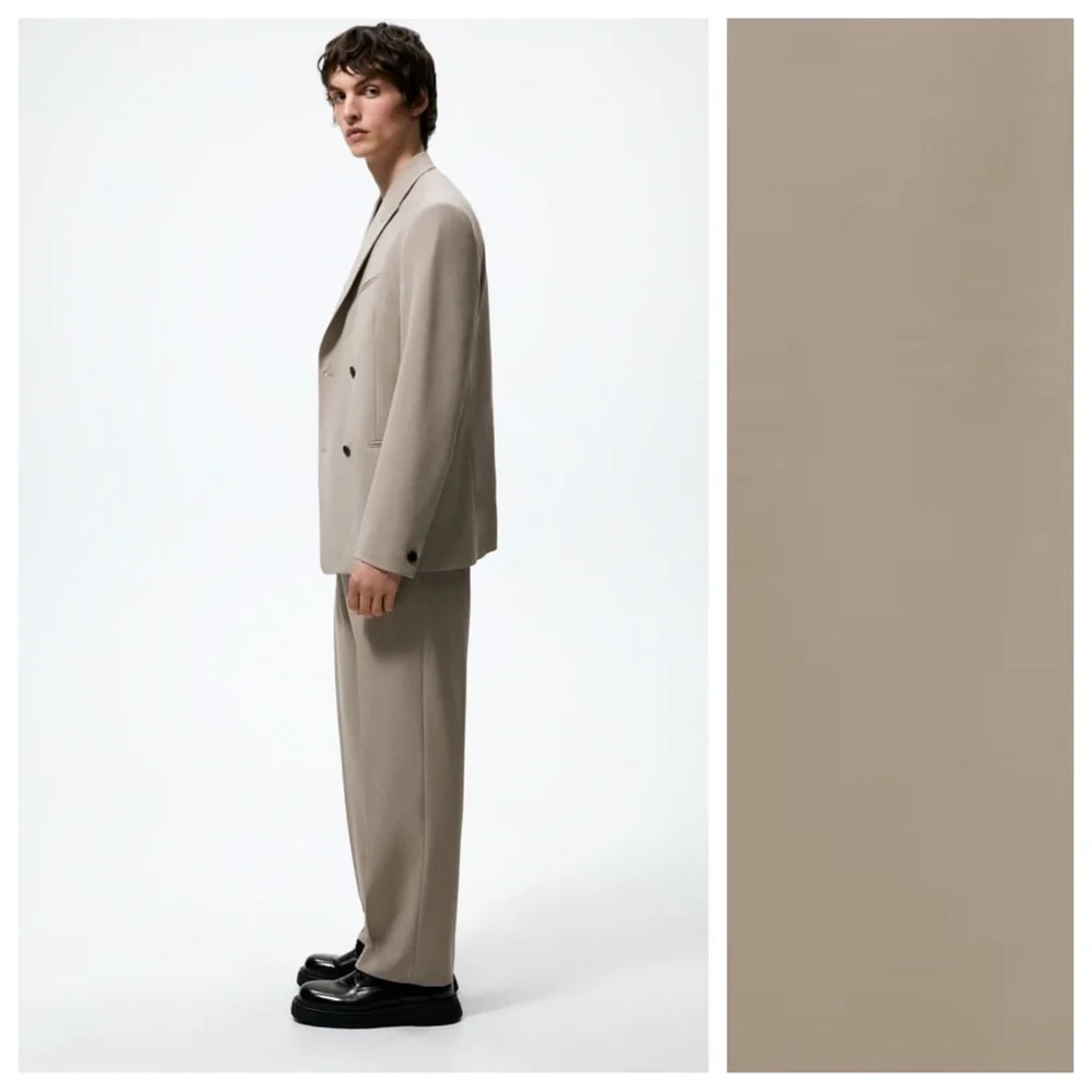 NWOT. Zara Man Stone Double-Breasted Suit Blazer. Size 42.